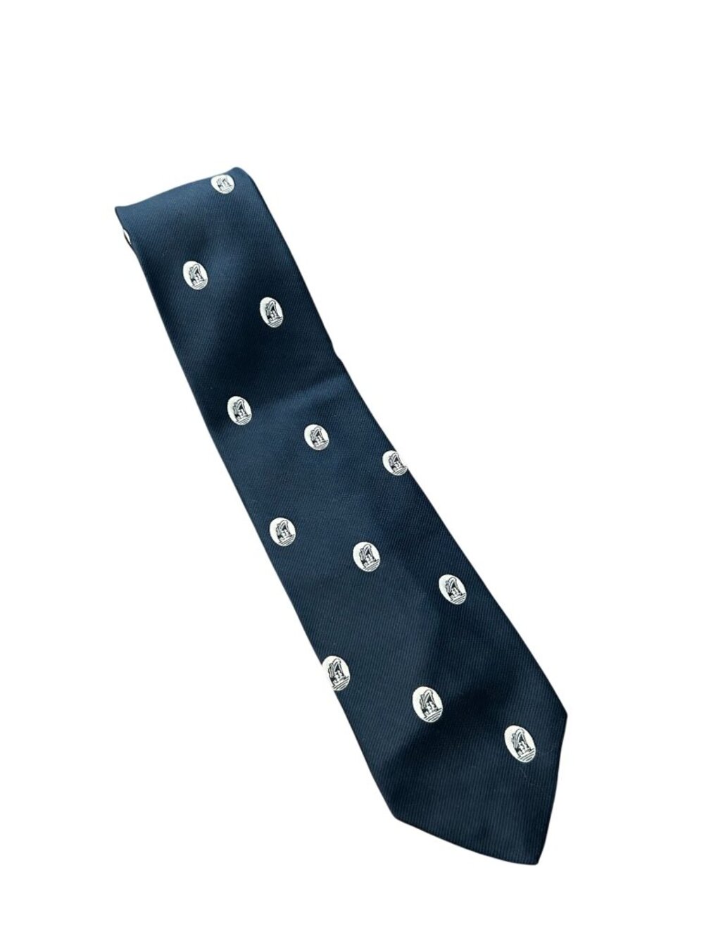 One Size Mens Tie Navy Blue White Embroidered Motifs Minimalist Timeless Style